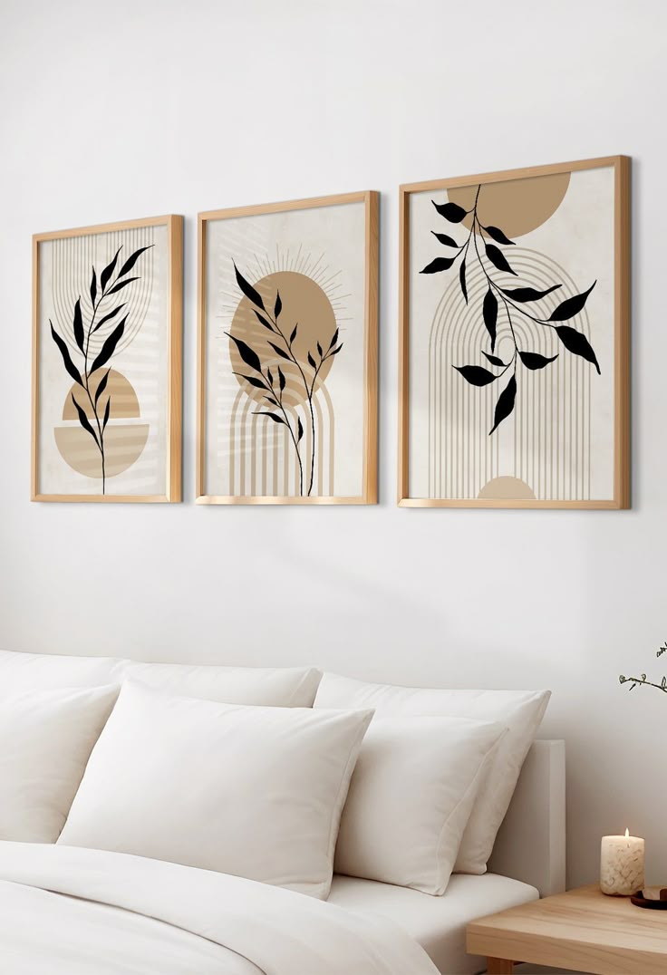 Set of 3 Framed Abstract Botanical Wall Art Prints