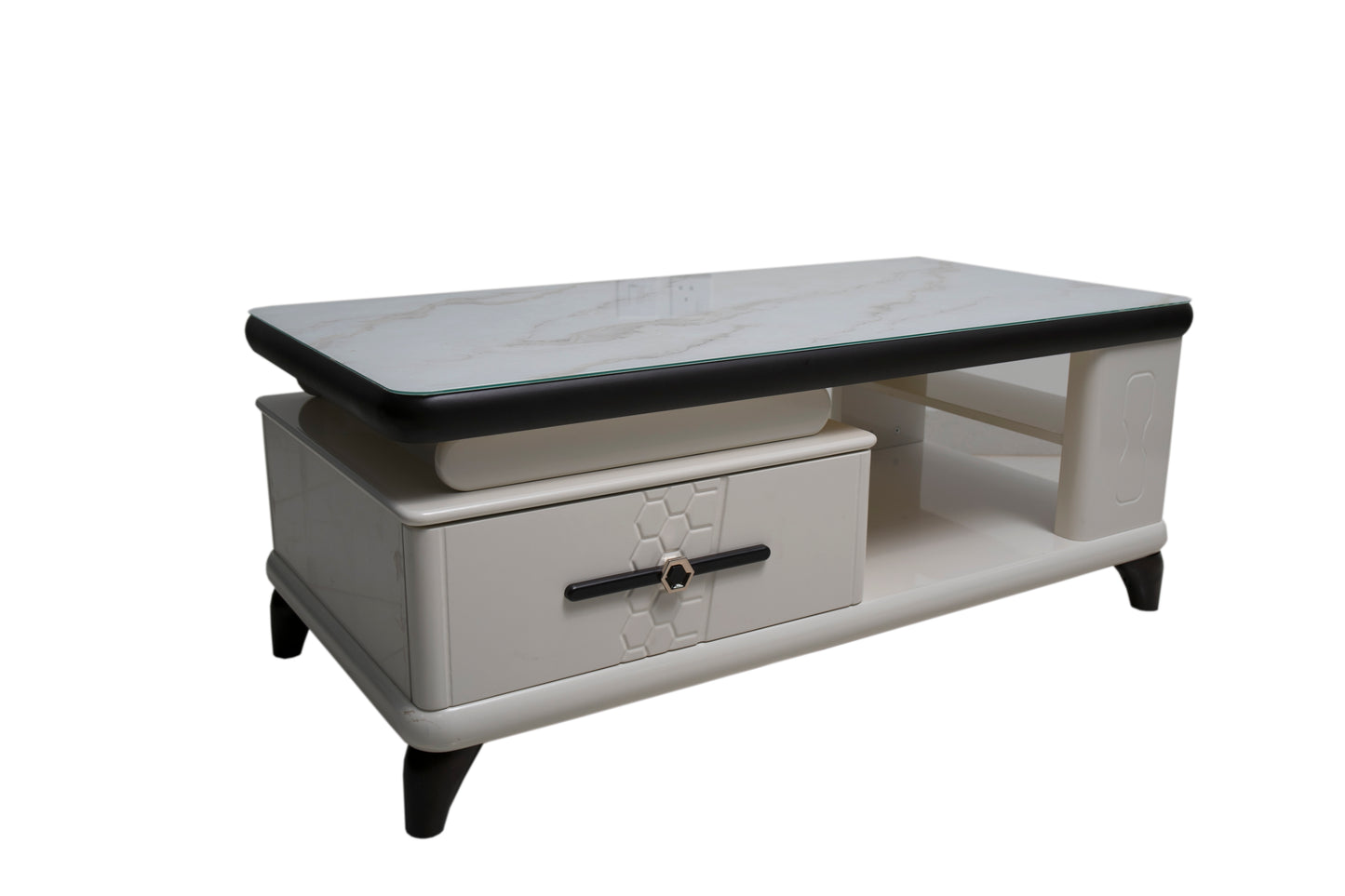 Luxury Marble-Look Coffee Table with Drawer