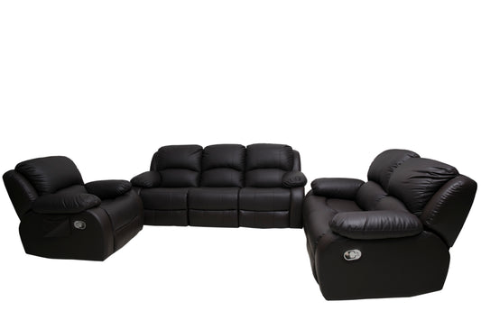 3-Piece Leatherette Power Reclining Sofa Set (Dark Brown)