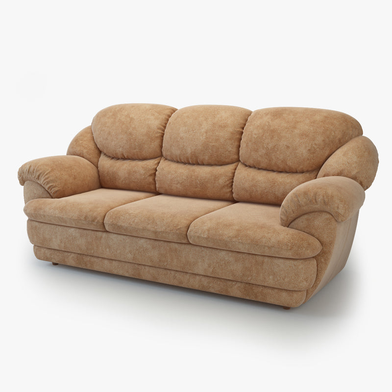 A Tan/Beige Plush Fabric 3-Seater Sofa.