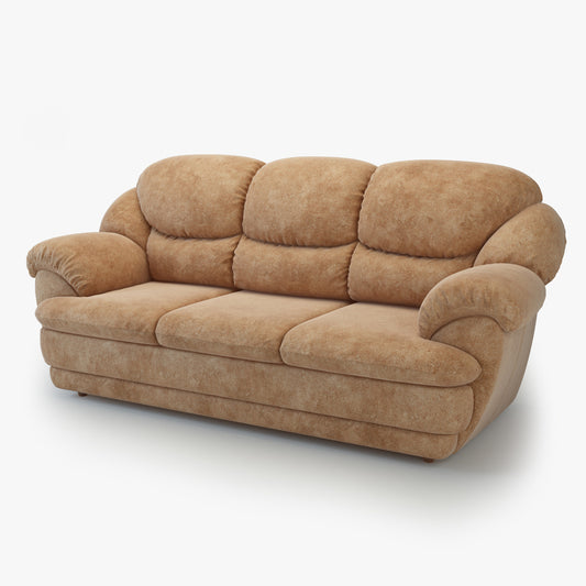 A Tan/Beige Plush Fabric 3-Seater Sofa.