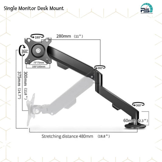 Single Monitor Desk Mount with a Gas Spring Arm